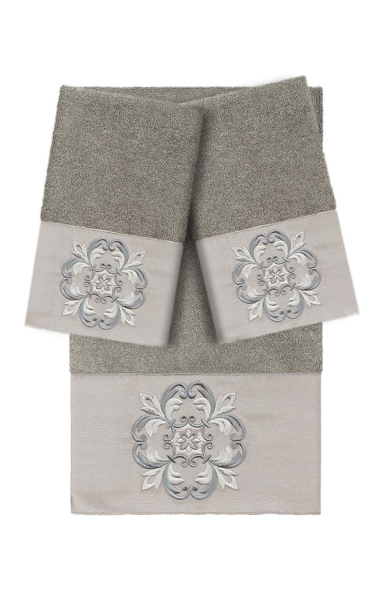 Linum Home Textiles Alyssa 3-Piece Embellished Towel - Dark Gray, Main, color, Dark Gray