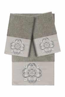 Linum Home Textiles Alyssa 3-Piece Embellished Towel - Dark Gray