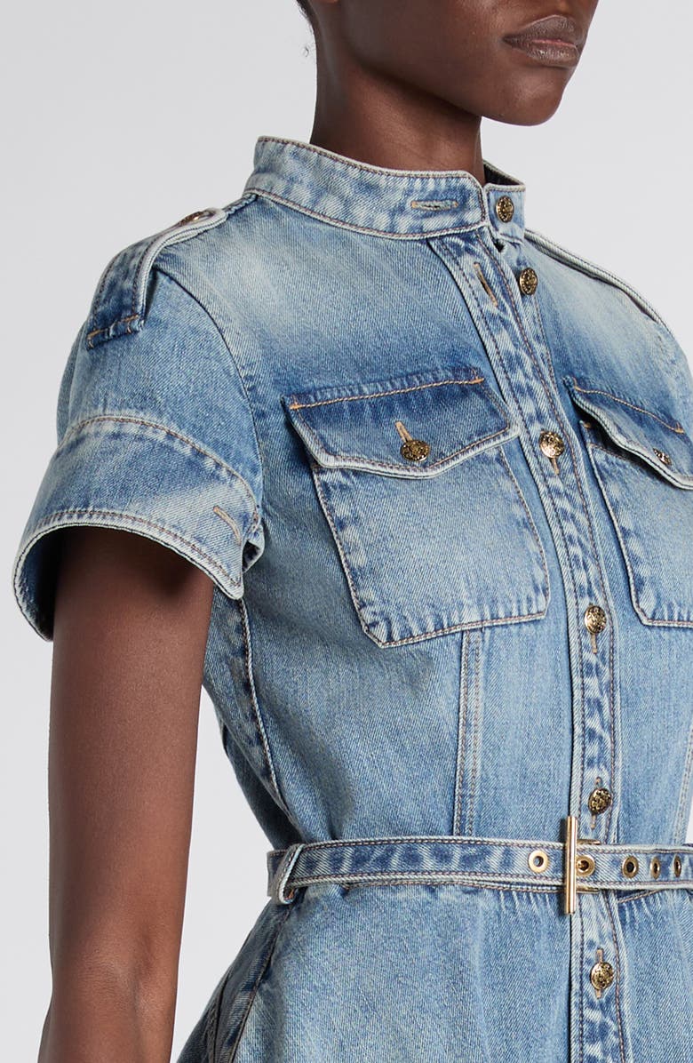 McQueen Belted Denim Dress, Alternate, color, Royal