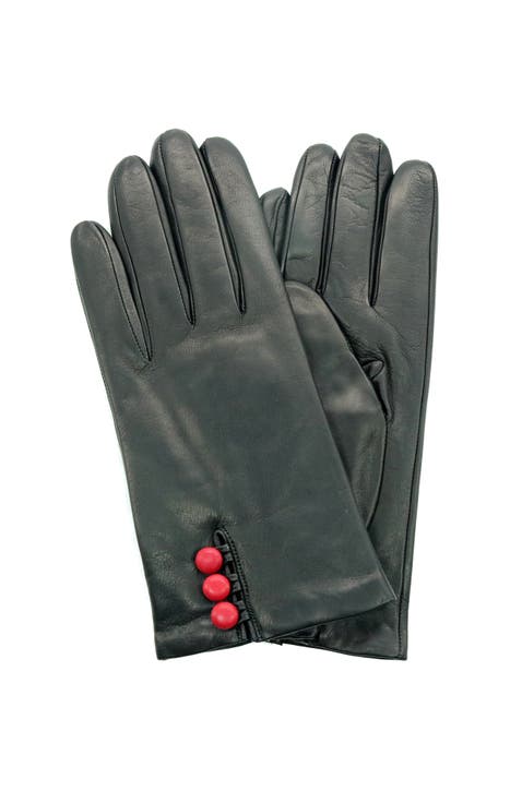 Leather Gloves with buttons in contrast color