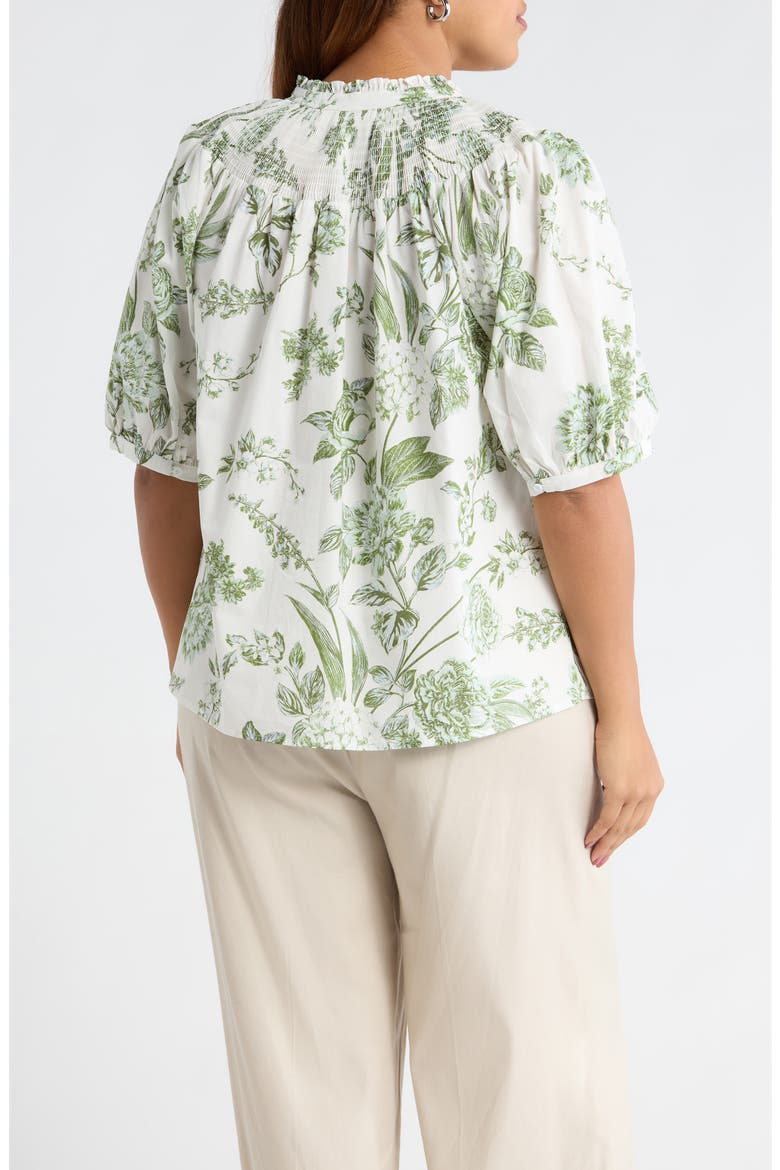 Bria Floral Blossom Smocked Button-Up Top, Alternate, color, WHITE OLIVES