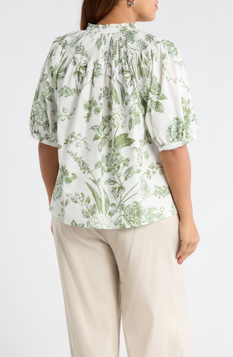 SUGARLIPS Bria Floral Blossom Smocked Button-Up Top, Alternate, color, White Olives