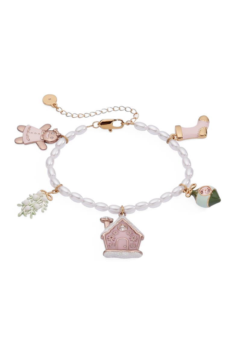 Pink Christmas Beaded Charm Bracelet, Main, color, Gold