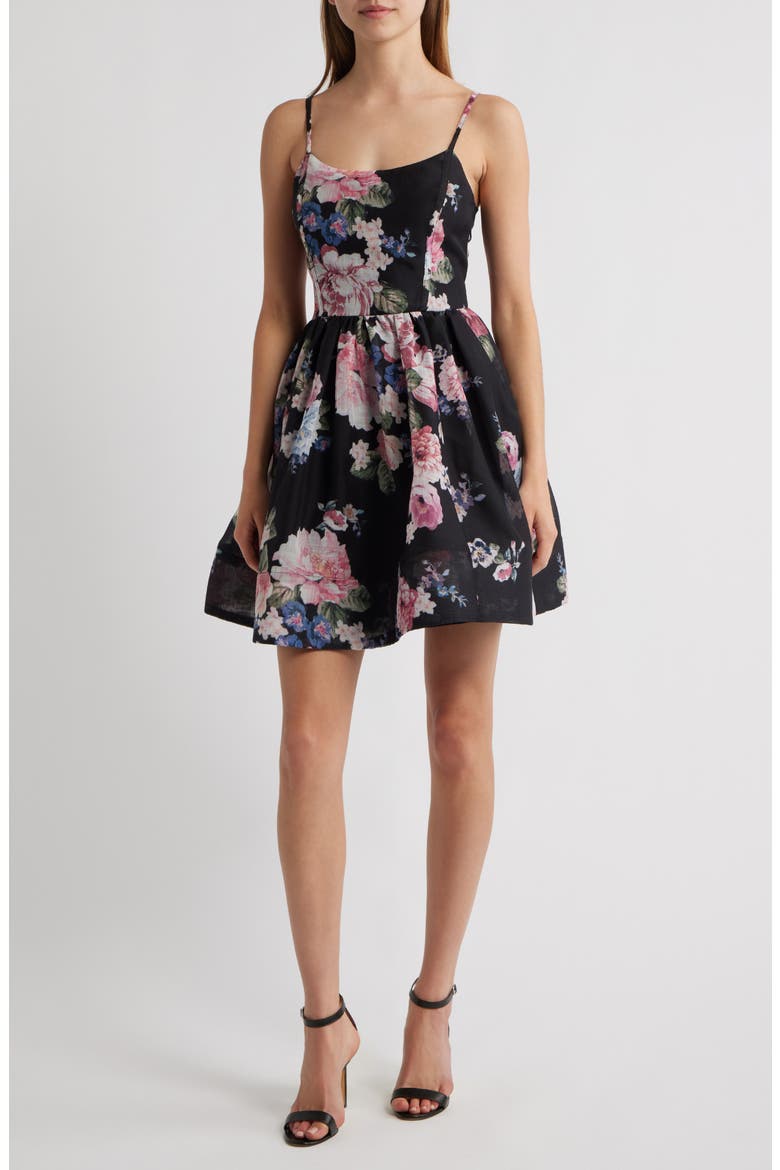 Floral Minidress, Main, color, BLACK