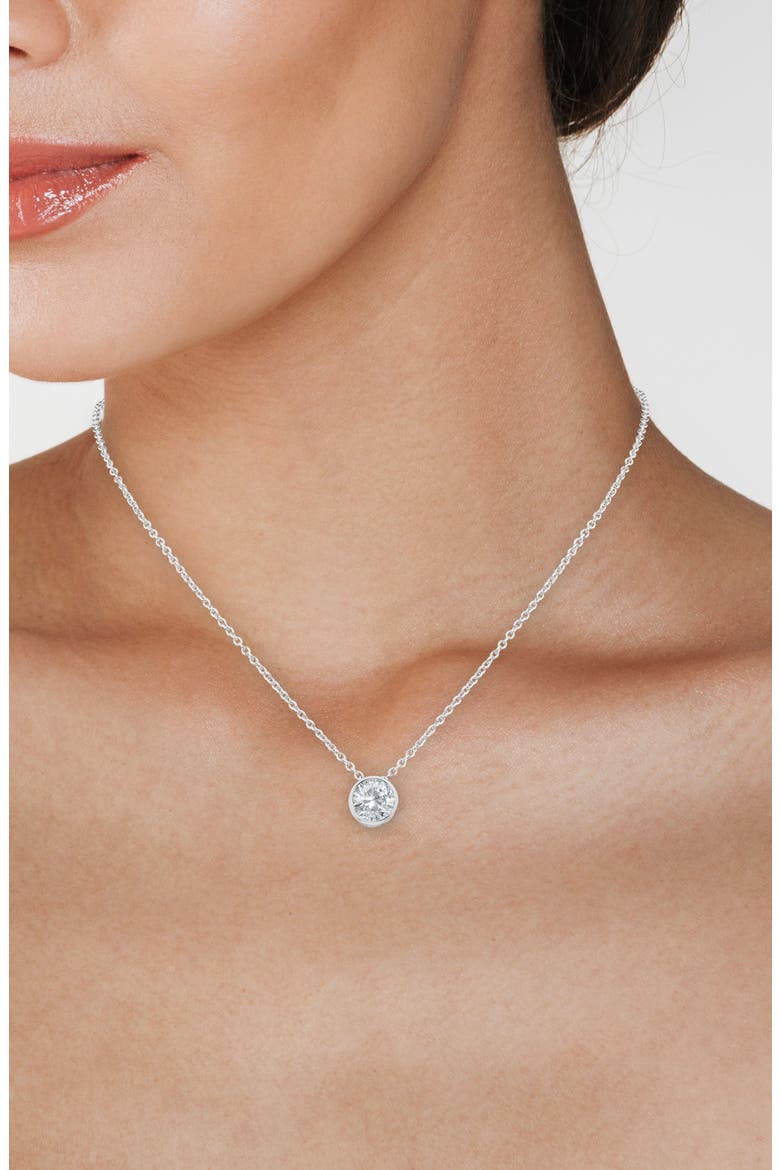 Cubic Zirconia Bezel Pendant Necklace, Alternate, color, CLEAR SILVER
