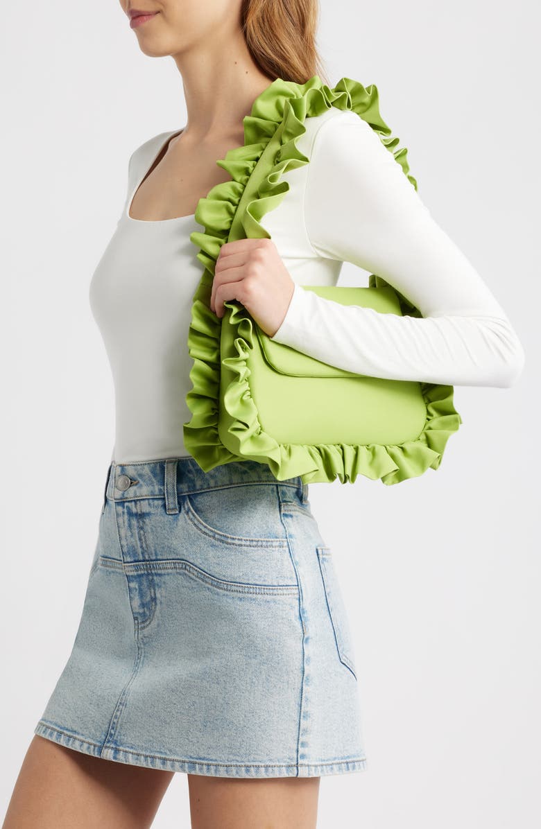 Baggy London Baguette Flap Denim Shoulder Bag, Alternate, color, Olive Green