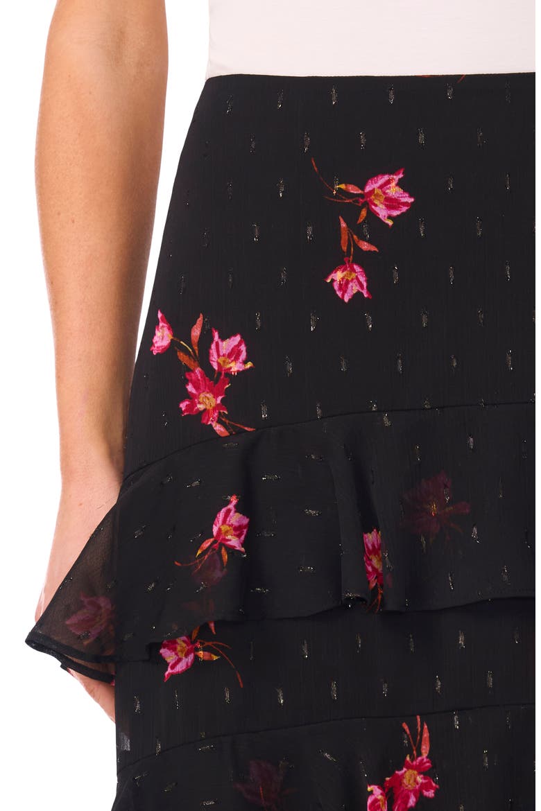 Tiered Ruffle Flounce Midi Skirt, Alternate, color, RICH BLACK