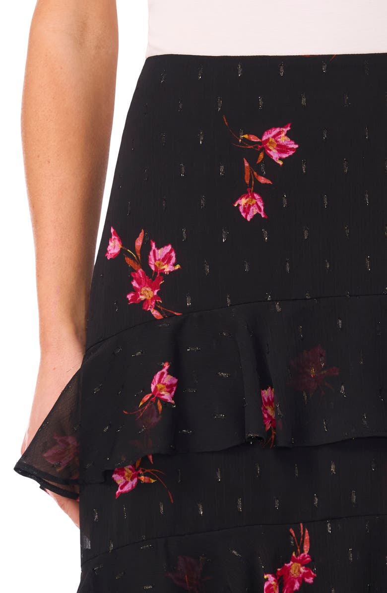 CeCe Tiered Ruffle Flounce Midi Skirt, Alternate, color, Rich Black