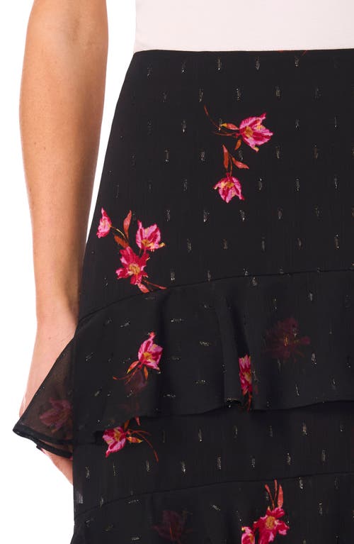 Cece Tiered Ruffle Flounce Midi Skirt In Black