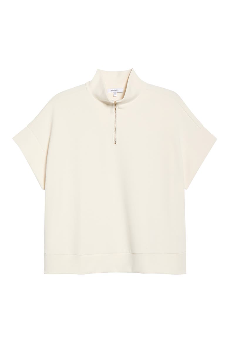 Half Zip Short Sleeve Scuba Top, Alternate, color, GARDENIA