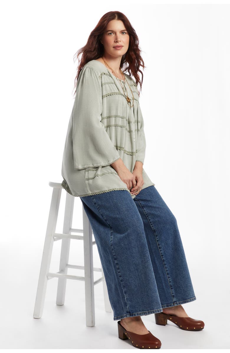 June + Vie Acid Wash Peasant Blouse, Alternate, color, Slate
