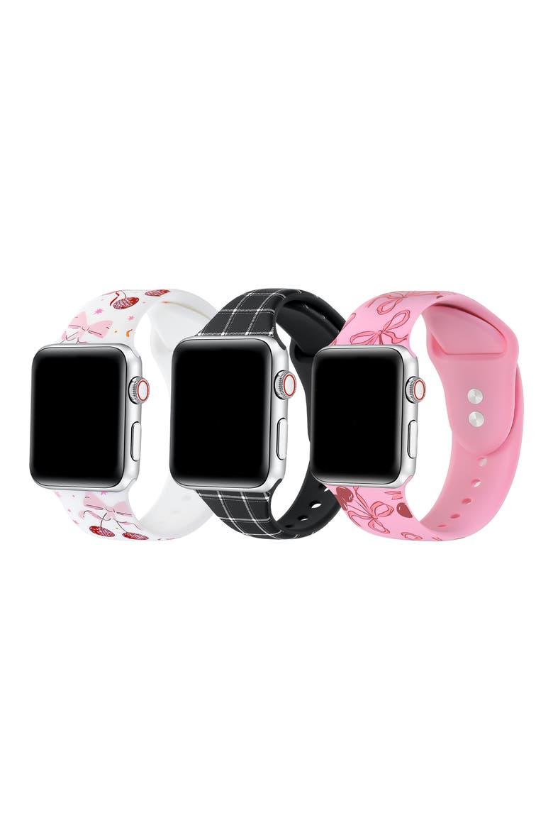 Assorted 3-Pack Silicone Apple Watch® Watchbands, Main, color, BLACK/ PINK/ WHITE