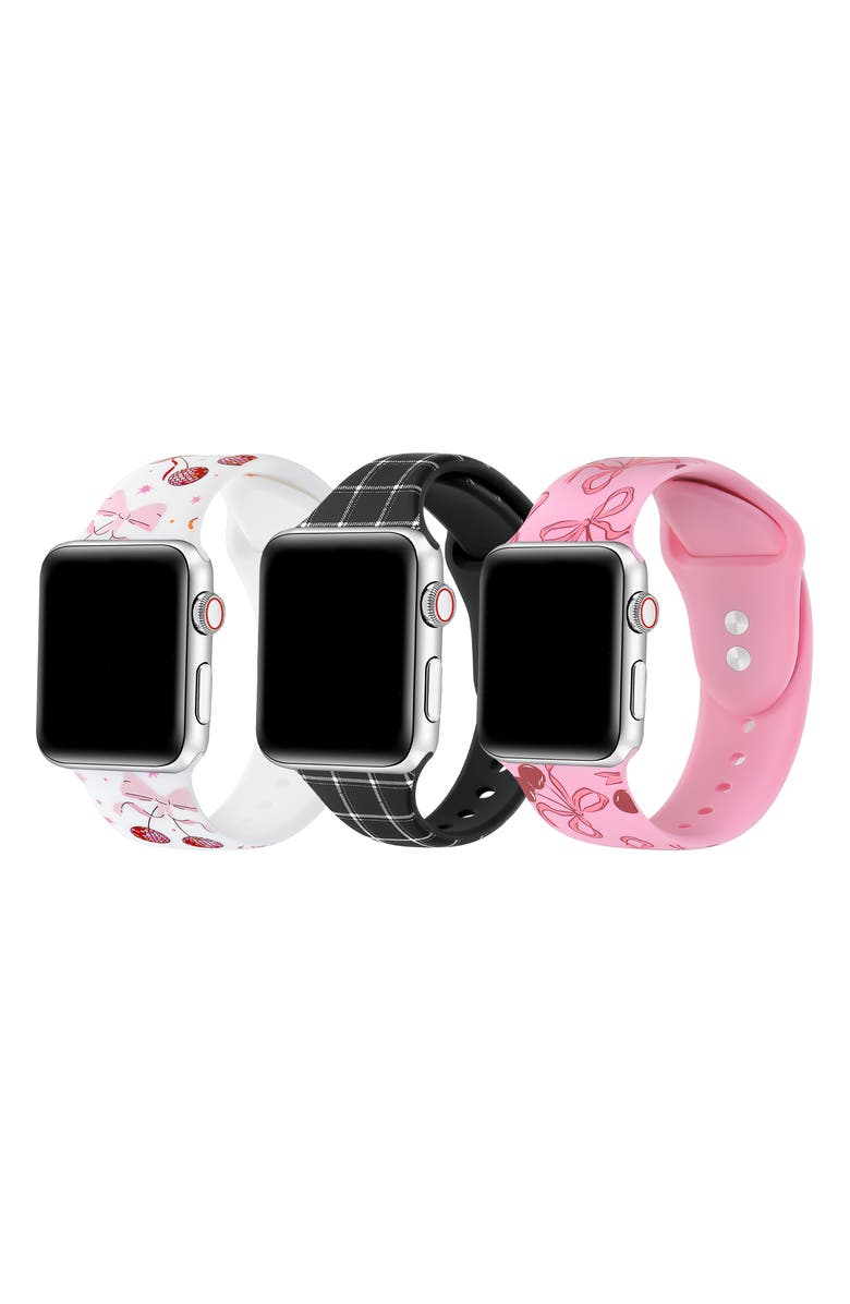 The Posh Tech Assorted 3-Pack Silicone Apple Watch<sup>®</sup> Watchbands, Main, color, Black/ Pink/ White