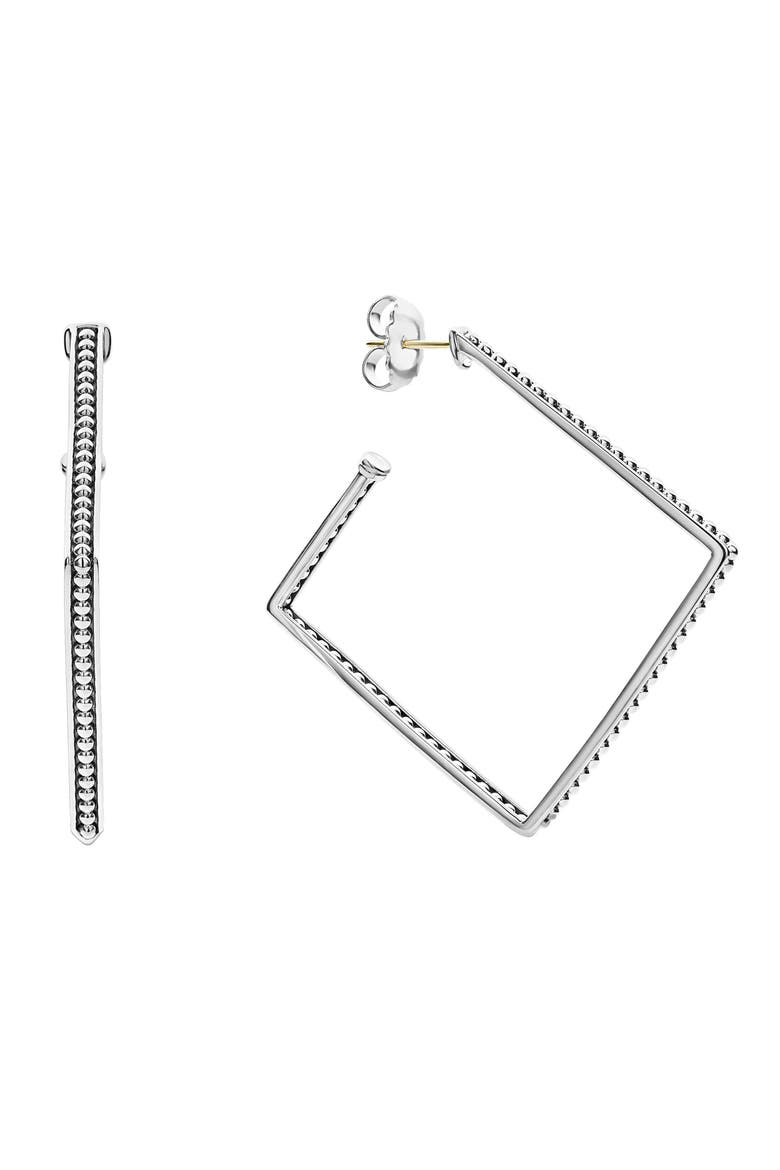 Square Caviar Hoop Earrings, Main, color, SILVER