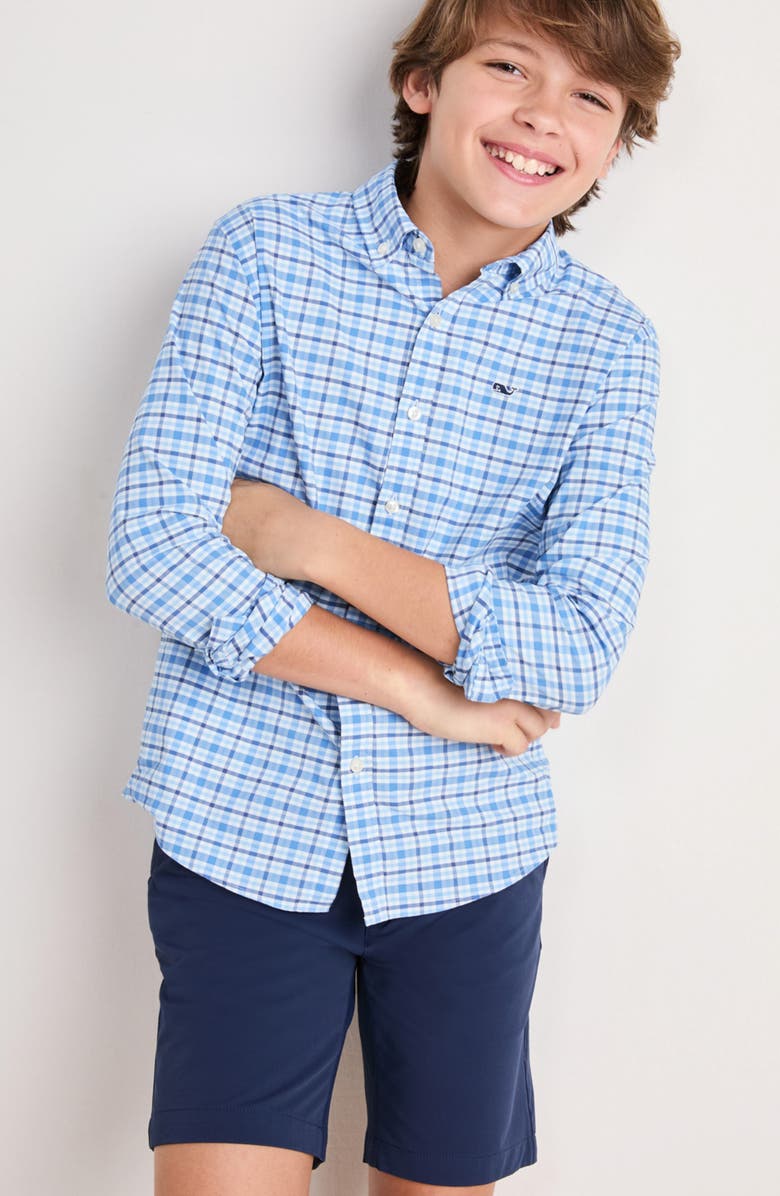 vineyard vines Kids' Bellamy brrrº Plaid Button-Down Shirt, Alternate, color, Ocean Splash