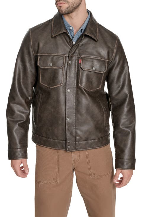 Relaxed Water Resistant Faux Leather Trucker Jacket