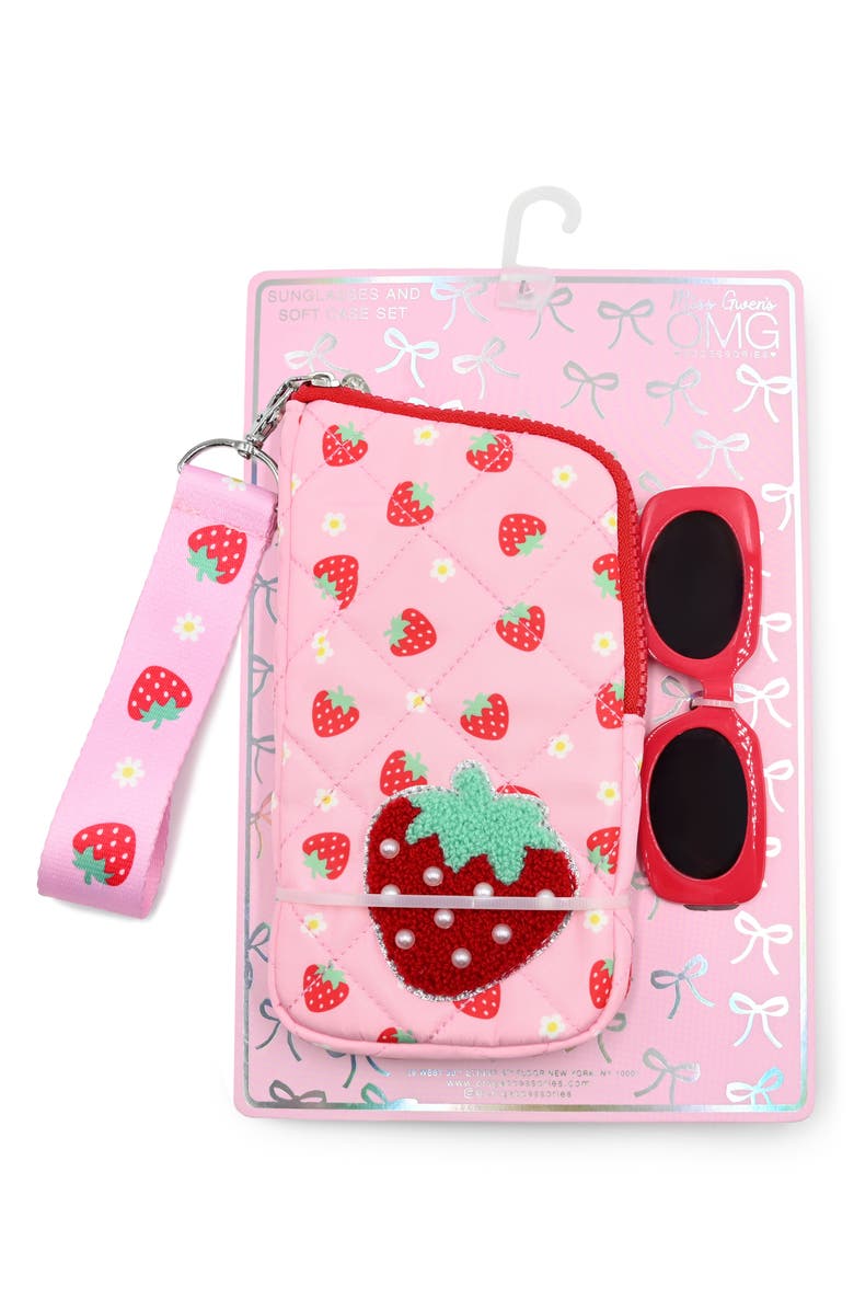 OMG Accessories Kids' Berry Square Sunglasses & Zip Around Case Set, Alternate, color, 