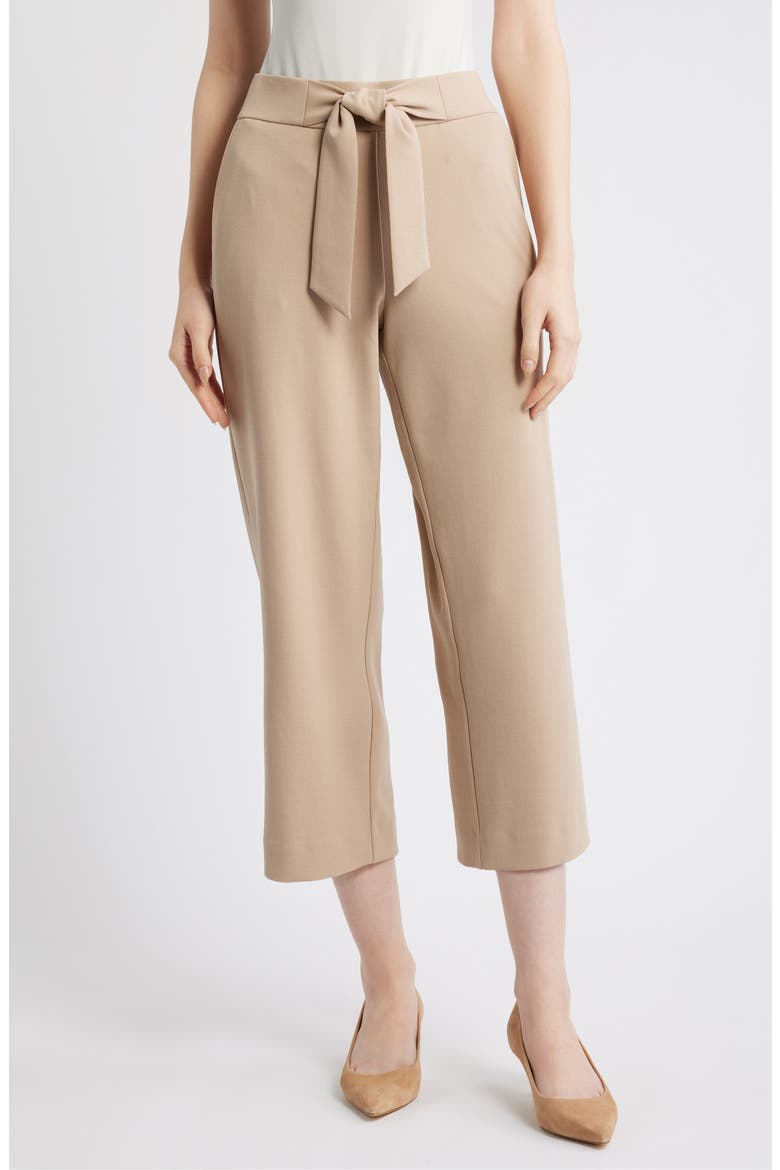 Tie Front Pull-On Wide Leg Crop Pants, Main, color, LATTE