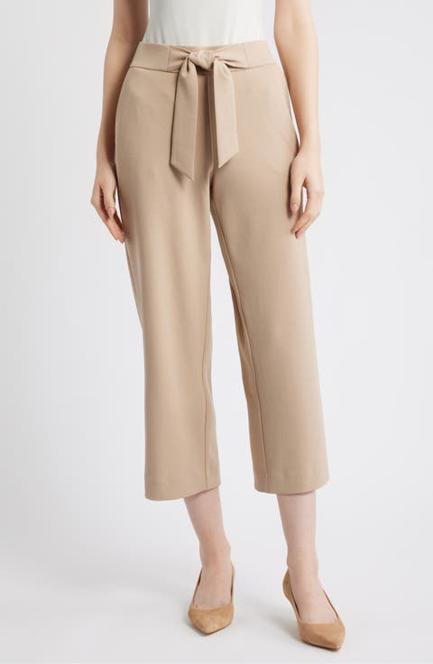 Tie Front Pull-On Wide Leg Crop Pants (Petite)