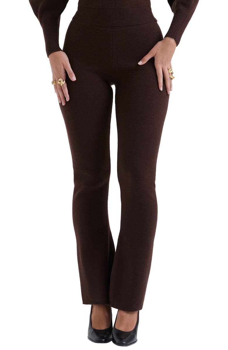 HOUSE OF CB Nereida Rib Flare Pants, Main, color, Chocolate Brown