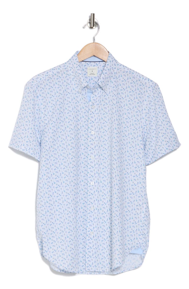 CONSTRUCT Cocktail Print Short Sleeve Button-Up Shirt, Alternate, color, White
