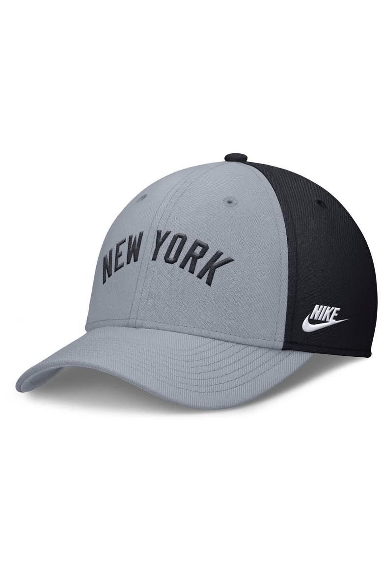 Men's Nike Gray/Navy New York Yankees Rise Swoosh Performance Flex Hat, Alternate, color, Gray