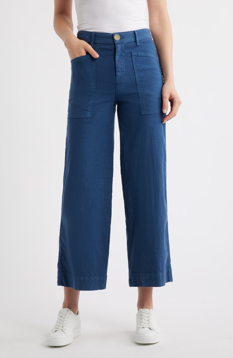 Frank & Eileen Stretch Cotton & Linen Crop Wide Leg Carpenter Pants, Main, color, Summer Navy