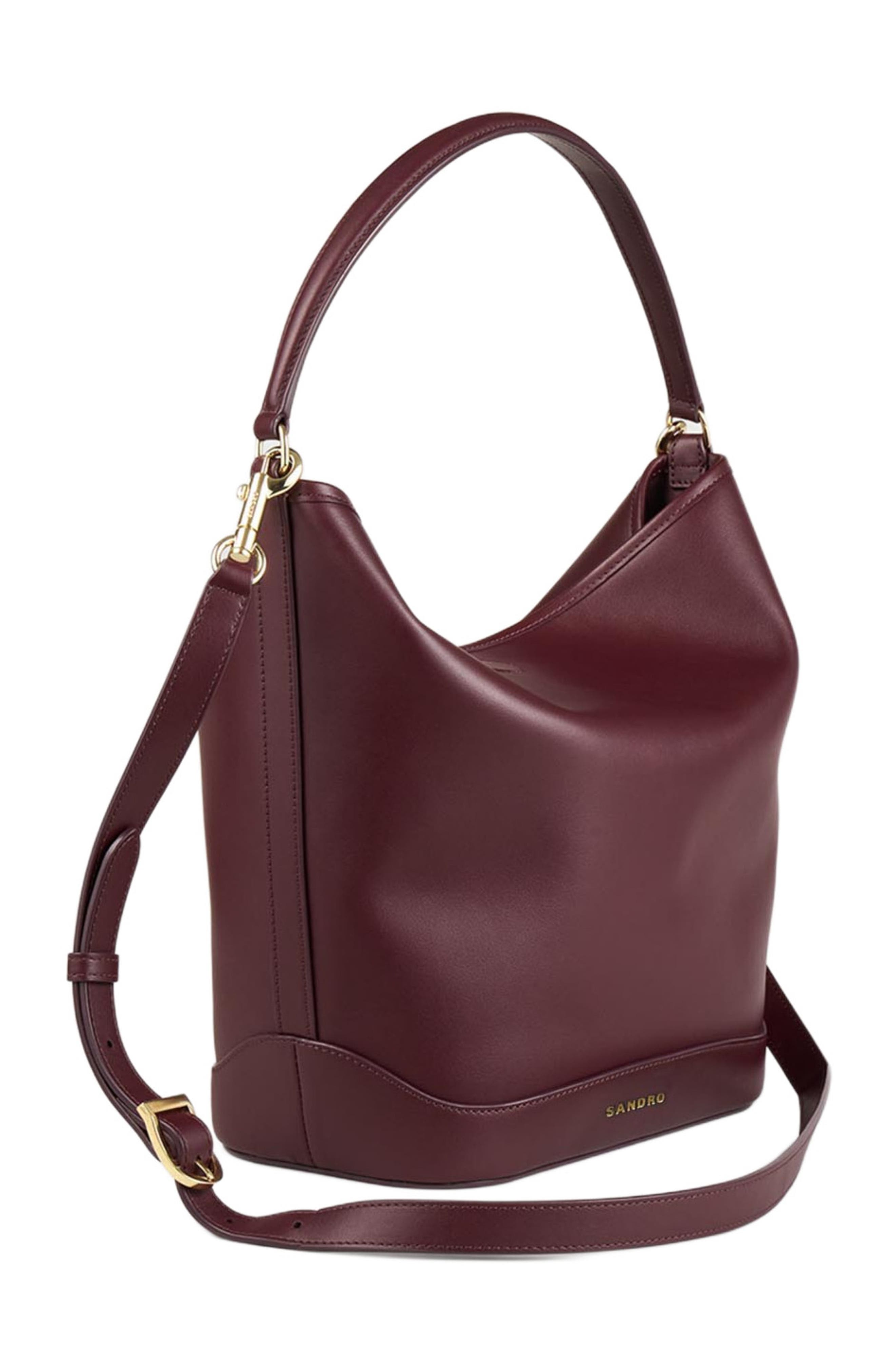 SANDRO Leather bucket bag, Alternate, color, Bordeaux