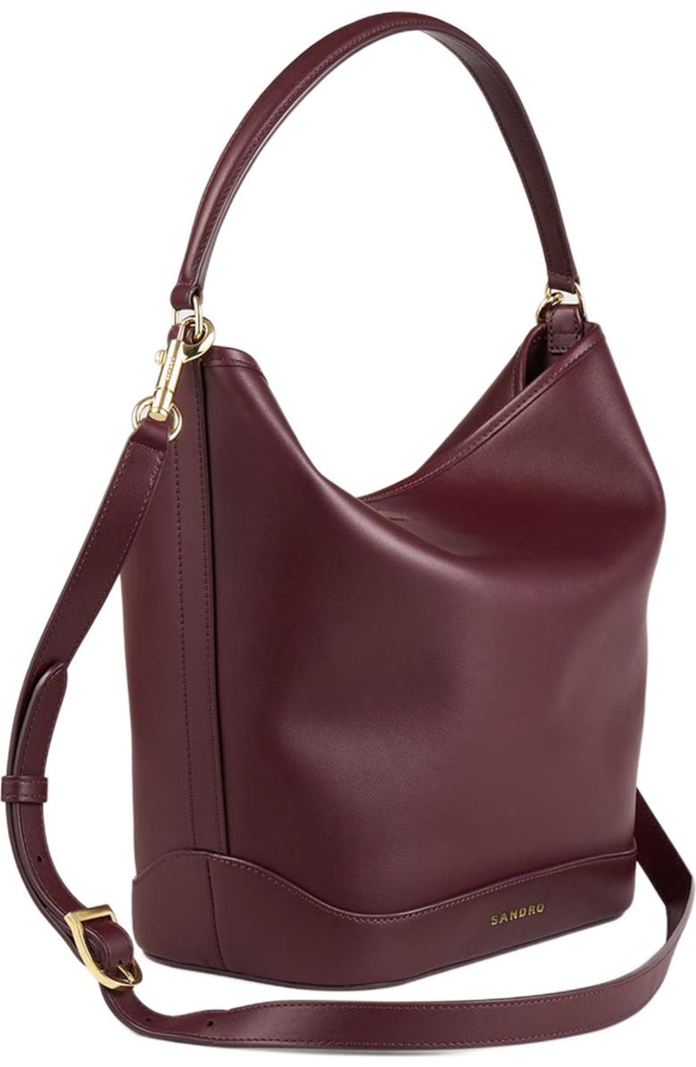 SANDRO Leather bucket bag, Alternate, color, Bordeaux