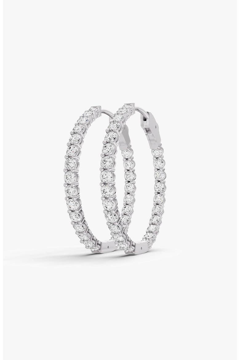 14K Gold 10 ct Earrings Round In & Out Diamond Hoops, Alternate, color, White Gold