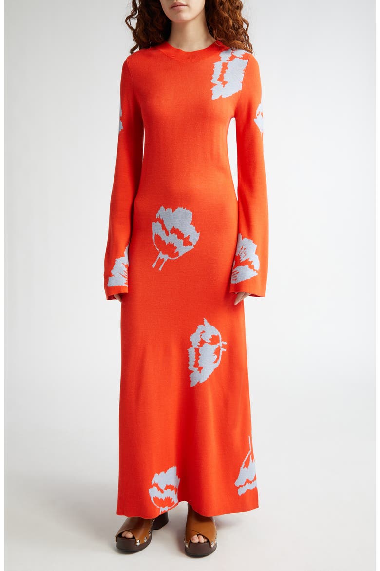 Leikky Myski Long Sleeve Sweater Dress, Main, color, BRIGHT RED LIGHT BLUE