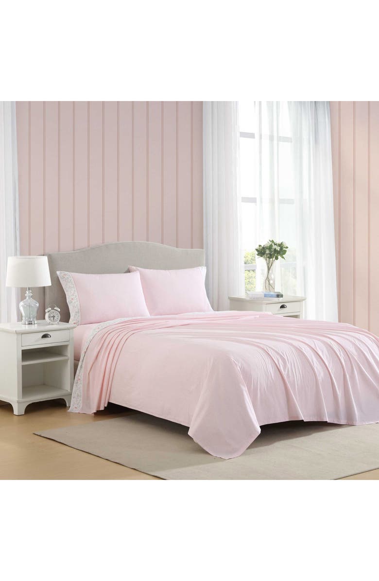 Laura Ashley Victorian Scroll 200-Thread Count Cotton Percale Sheet Set, Alternate, color, Light-Pastel Pink