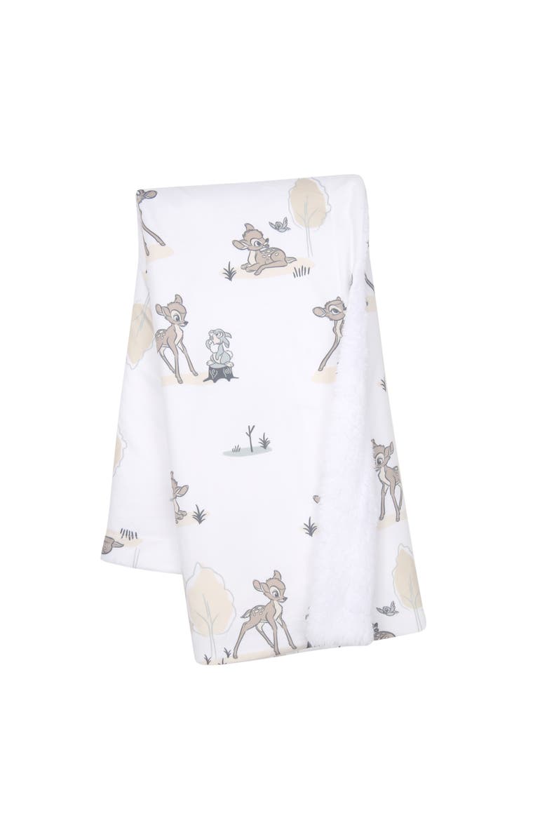 Lambs & Ivy Disney Baby Bambi & Thumper Minky/Fleece Deer Baby Blanket, Main, color, White