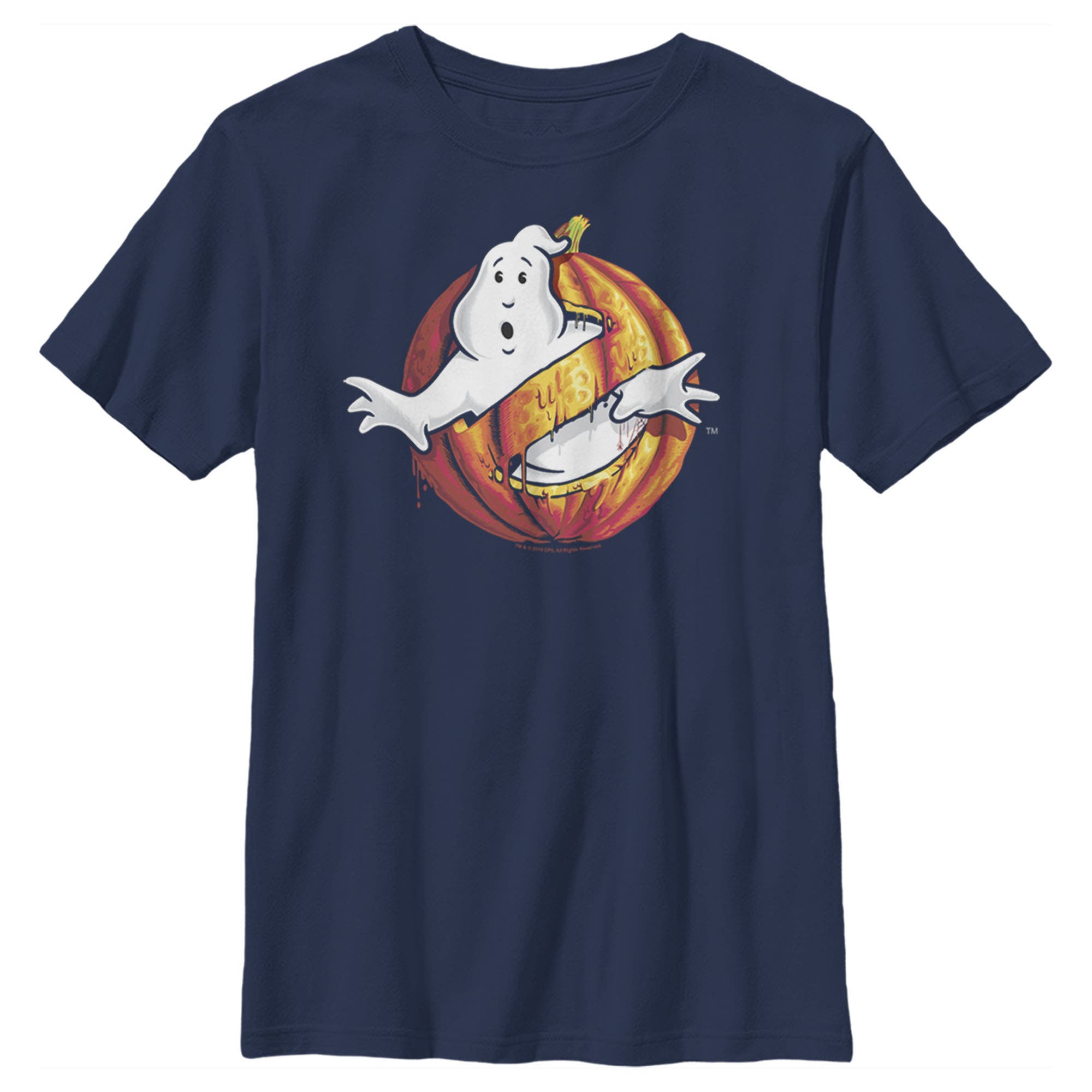 Boy's Ghostbusters Halloween Pumpkin Logo  Graphic T-Shirt in Navy Blue 