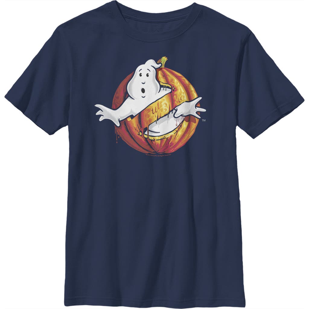 Boy's Ghostbusters Halloween Pumpkin Logo  Graphic T-Shirt in Navy Blue  product