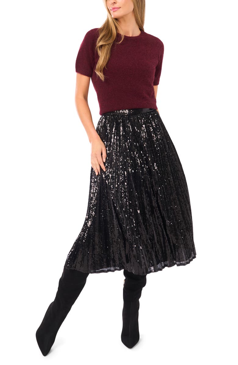 Halogen<sup>®</sup> Sequin Pleated Midi Skirt, Alternate, color, Rich Black