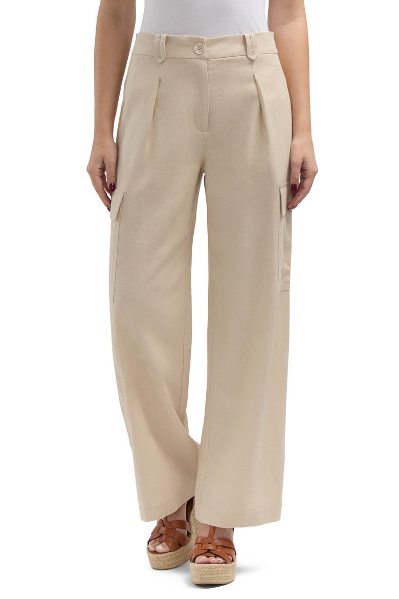 Wide Leg Linen Blend Cargo Pants, Main, color, LINEN