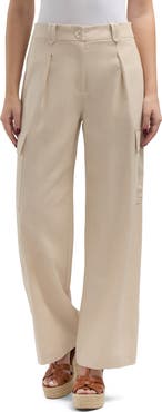 Ellen Tracy Wide Leg Linen Blend Cargo Pants