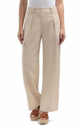 Ellen Tracy Wide Leg Linen Blend Cargo Pants