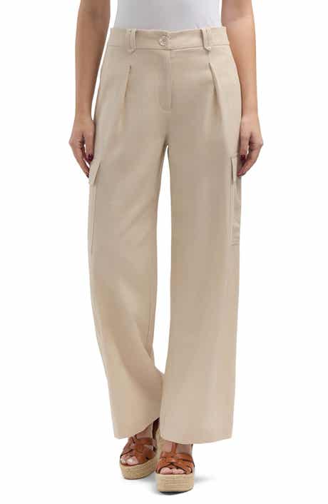 Wide Leg Linen Blend Cargo Pants