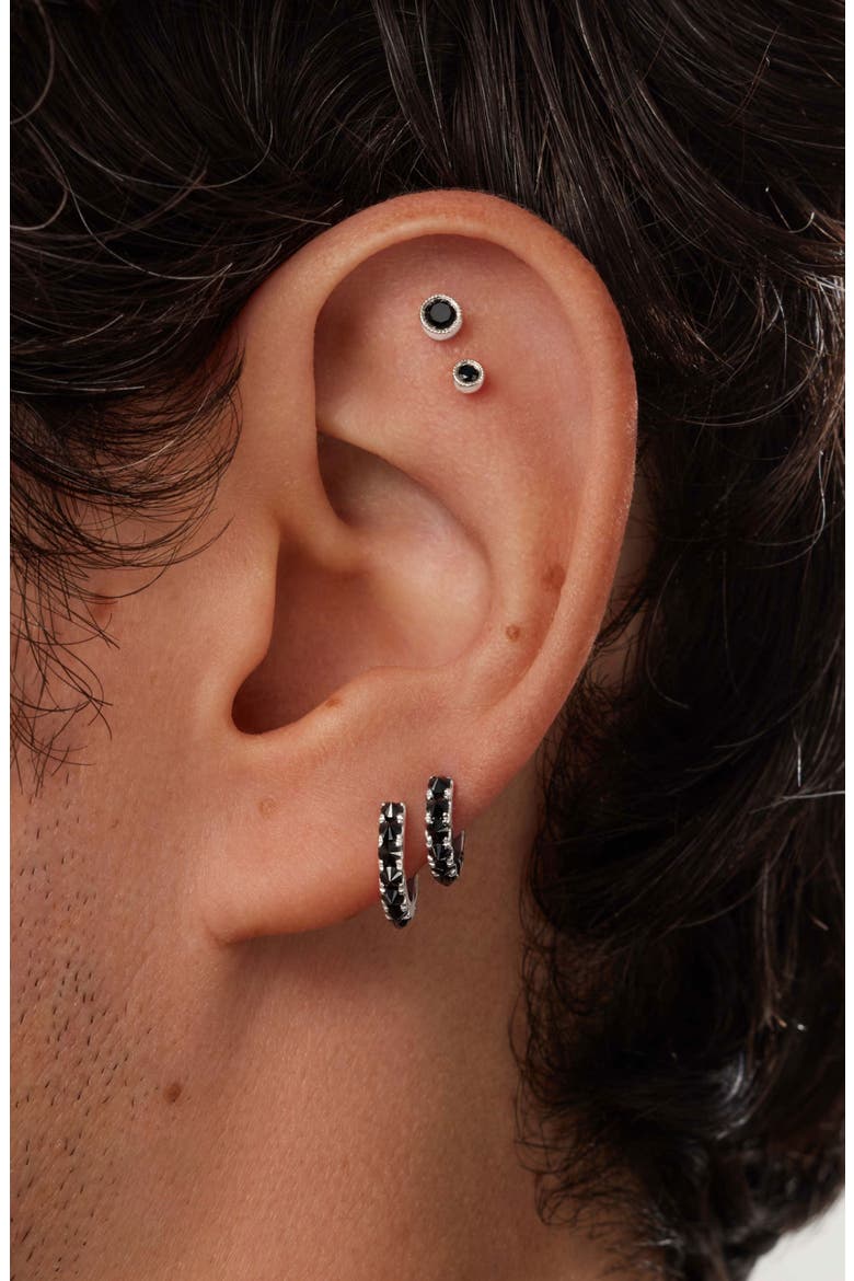 Scalloped Black Diamond Stud Earring, Alternate, color, YELLOW GOLD