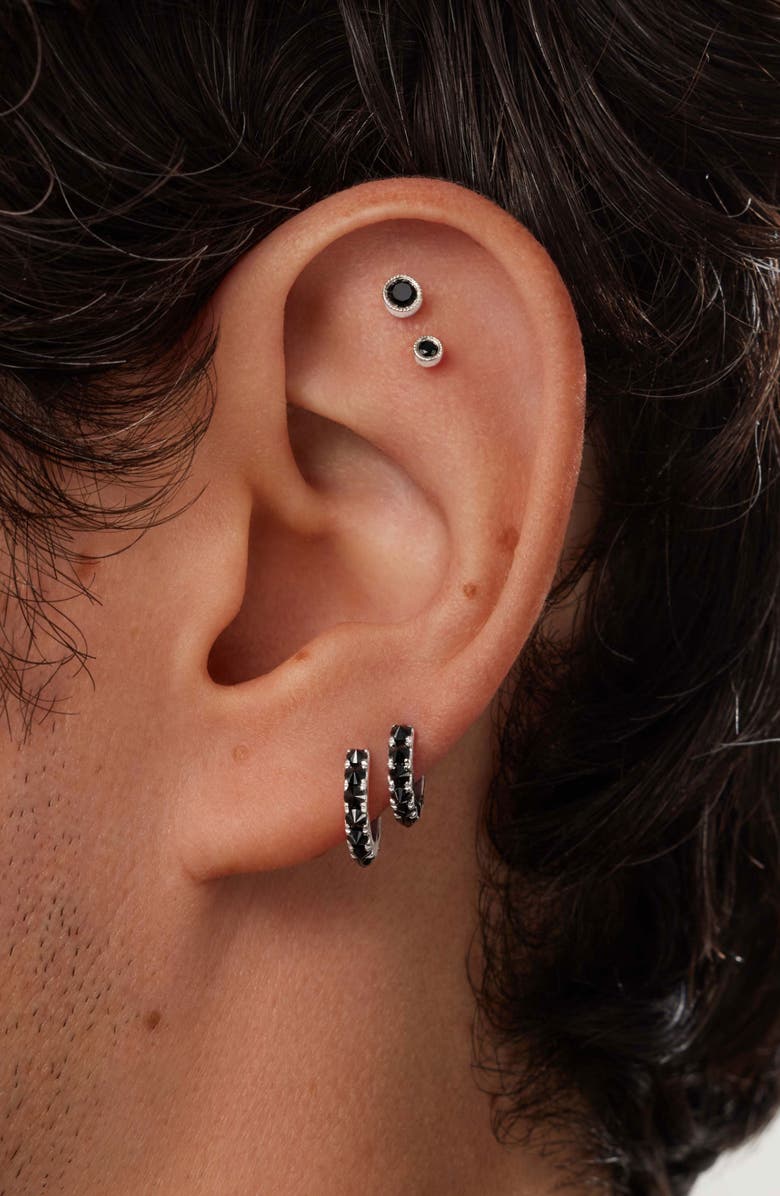 MARIA TASH Scalloped Black Diamond Stud Earring, Alternate, color, White Gold