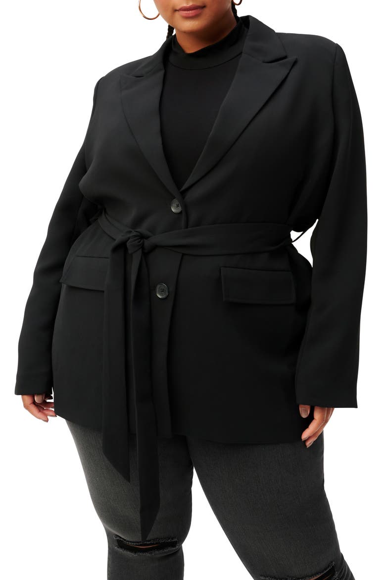 Tie Waist Trench Blazer, Main, color, BLACK