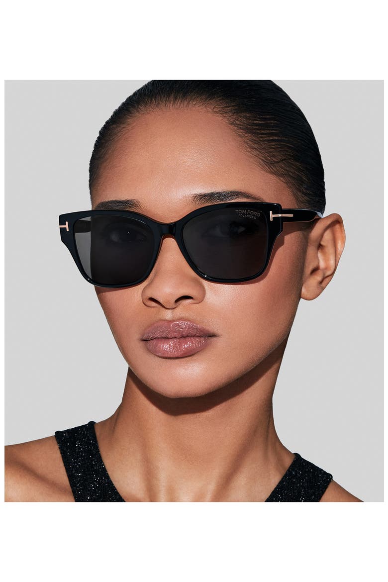 Elsa 55mm Polarized Butterfly Sunglasses, Alternate, color, SBLK/SMKPZ