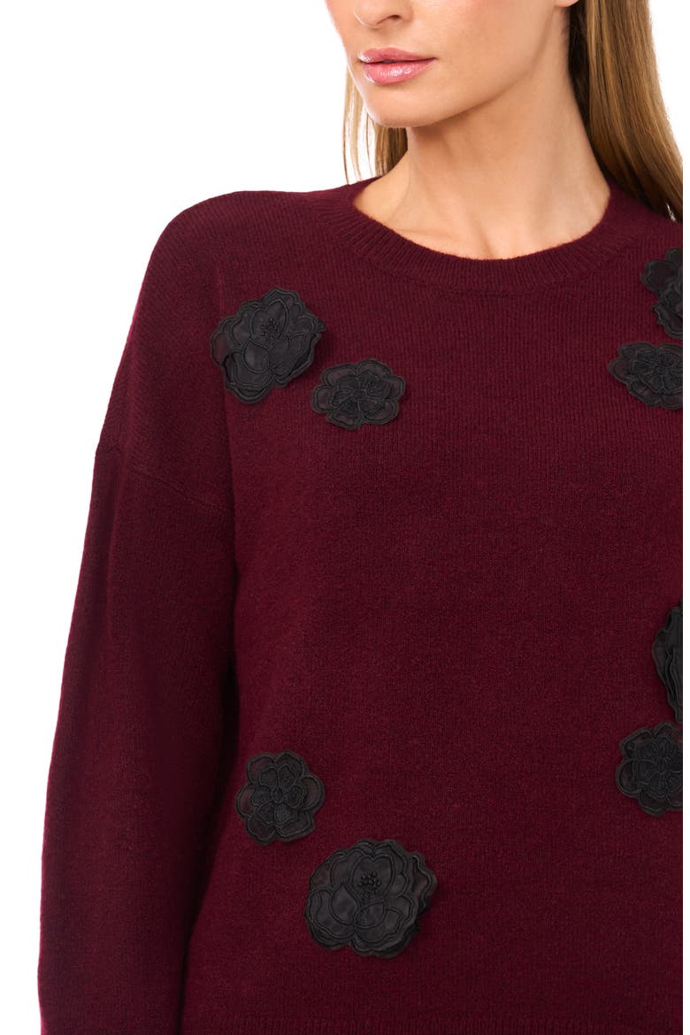 Floral Appliqué Sweater, Alternate, color, WINE