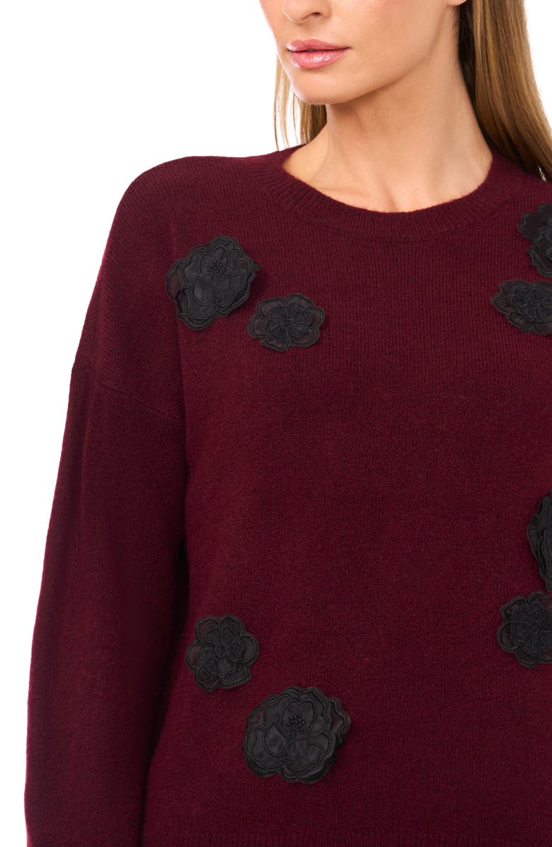 CeCe Floral Appliqué Sweater, Alternate, color, Wine