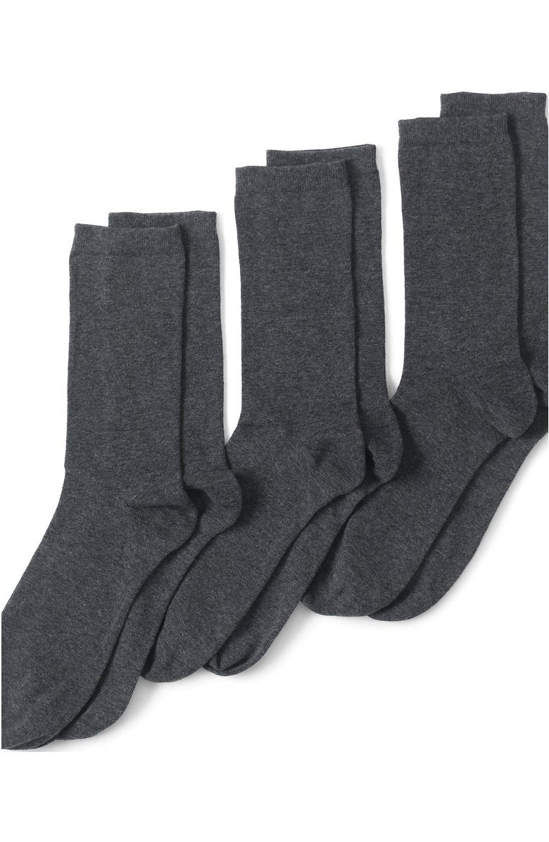 Lands
 End 3-Pack Seamless Toe Solid Crew Socks, Main, color, Charcoal Heather