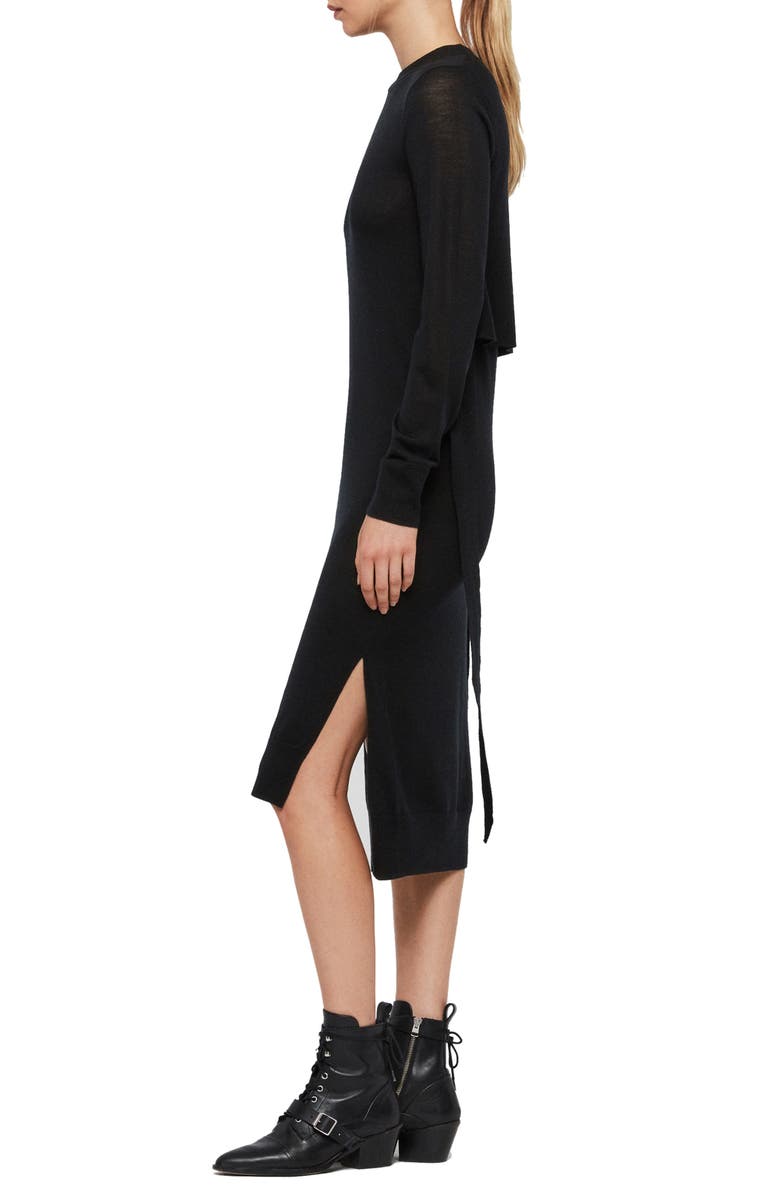 AllSaints Flora Side Slit Long Sleeve Merino Wool Sweater Dress, Alternate, color, 
