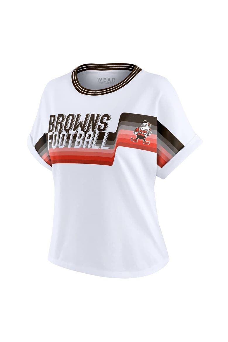 Women's WEAR by Erin Andrews White Cleveland Browns Cropped Center Stripe Dolman T-Shirt, Alternate, color, White