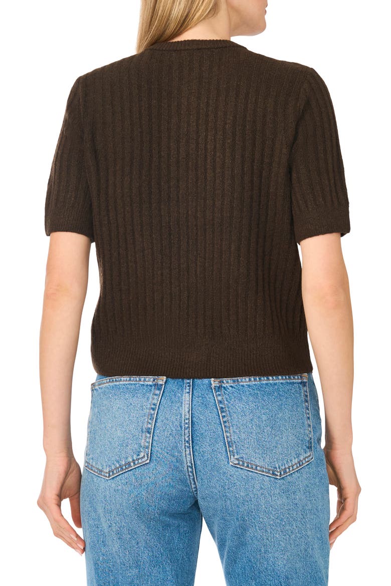 Short Sleeve Rib Cardigan, Alternate, color, CHOCOLATE
